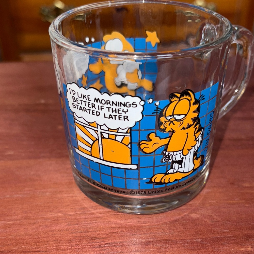 Vintage 1978 Garfield Cat in Pajamas & Pookie Jim Davis McDonald’s Glass Mug 8oz